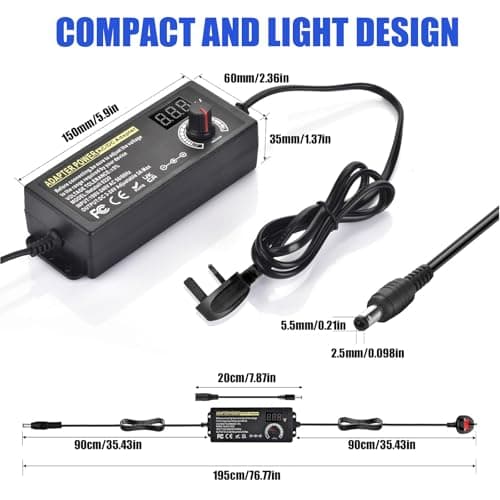 3A 72W Universal Power Supply Adapter: Adjustable Variable AC/DC Adapter Charger 100V-240V AC to DC 3V~24V Converter with LED Voltage Display 14 Tips and Polarity Converter for Electronics (Black) — view 4
