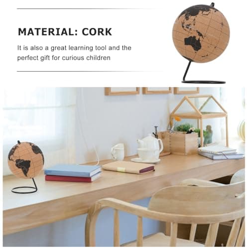 TOYANDONA Nordic Cork Globe for Office & Home Decor, Modern Black Soft Cork Material, Perfect for Travel Planning, Business Desk Accessory, Stylish & Functional Geography Art — view 2