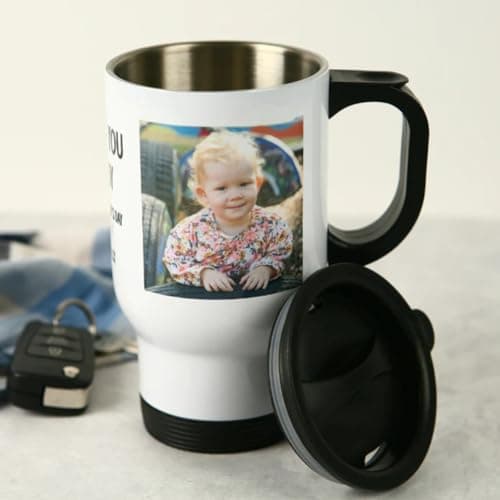 EKAM Personalised Travel Mug Any Photo Image Text Logo Cup - 14oz Stainless Steel Insulated Travel Tea/Coffee Mug - Customised Gift for Valentine’s Day, Birthday, Christmas Day for Mom, Dad, Kids — view 4