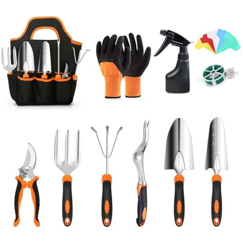 ABRFC Garden Tool Set, 11 Pieces Aluminum Heavy Duty Gardening Kit Gardening Gifts for Women & Men Garden Tool Set with Spray-Bottle, Bag, Gloves Indoors & Outdoors Durable (11 Pieces)