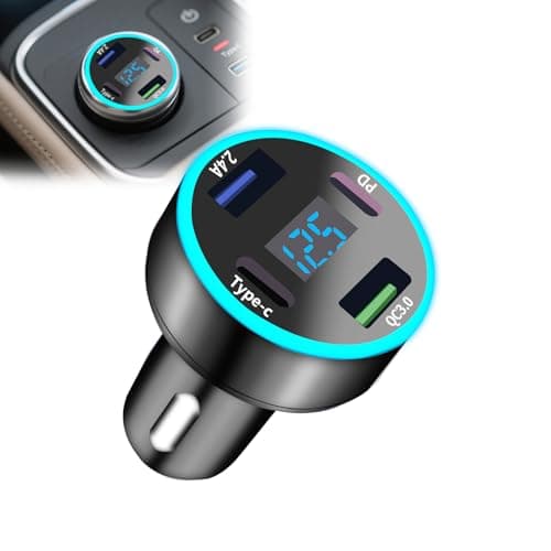 USB C Car Charger Adapter, 4-Port Fast Charging Metal USB Charger with Voltmeter, Car Phone Charger 12v/24v Car Accessory, In Car Phone Charger, Fast Charge Car Charger