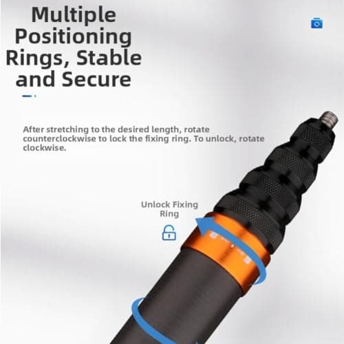 for insta360 Carbon Fibre Selfie Rod - Lightweight Extendable Monopod for X4 X5 X3 Action Cameras - Invisible Pole for Shots Vlog Stand 3.0m(3 m 9-Section gold) — view 2