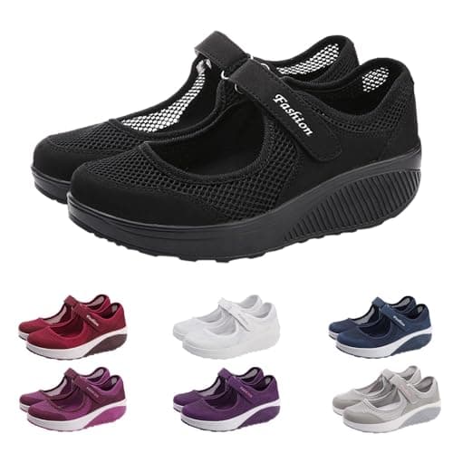 Mary Jane Sneakers for Women Wide Fit Orthopedic Trainers Walking Breathable Adjustable Strap Anti Slip Summer Casual Ladies Outdoor Sport Shoes (Z02 Black, 6) — view 6