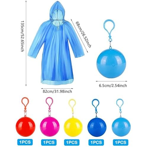 dogmoon Disposable Emergency Rain Ponchos, 5 PCS Waterproof Raincoats Packaged in Keychain Ball with Hook, Disposable Rain Poncho with Hoods for Camping Cycling & Outdoor Activities(5 Color) — view 3