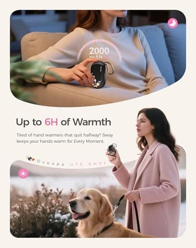 OCOOPA Rechargeable Hand Warmers 2 Pack, 0.6'' Ultra Slim, Fits in Gloves & Pockets, UL Certified, 3 Levels Heating Electric USB Hand Warmer, Gifts for Women Men Her Mum, UT5 Sway — view 5