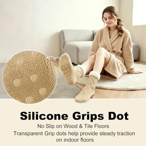 Womens Fleece Lined Slipper Socks, Non Slip Grips Warm Fluffy House Socks — view 3