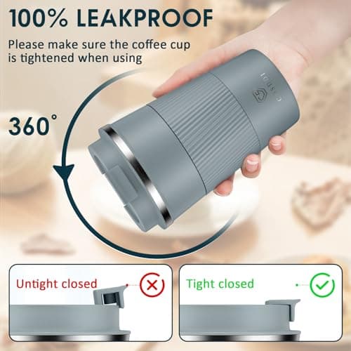CS COSDDI Travel Mugs, Insulated Coffee Cup with Leakproof Lid - Reusable Coffee Cups Travel - Car Coffee Cup - Stainless Steel Coffee Mug for Hot and Cold Water(Grey, 380ml) — view 4