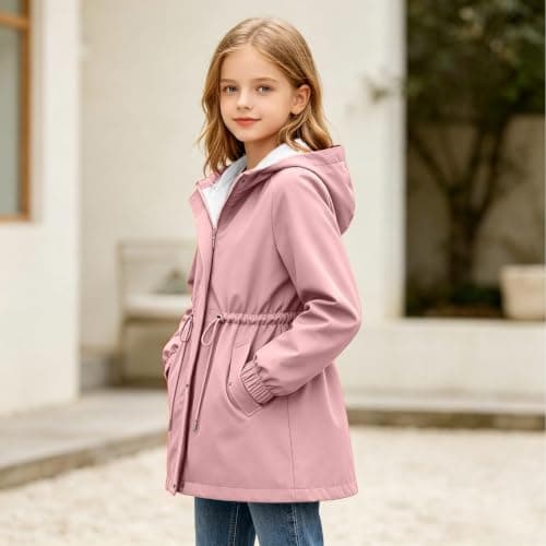 Pink Girls Waterproof Jacket Windproof Hooded Raincoat Outdoor 11 Years — view 3