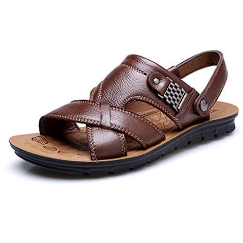 Mens Shoes Leather Sandals with Adjustable Strap Beach Sandals Non-Slip Lightweight Trekking Sandal Breathable Hiking Flat Comfortable Sandal with Non-Slip Sole Easy Care Bathing Shoes Brown — view 3