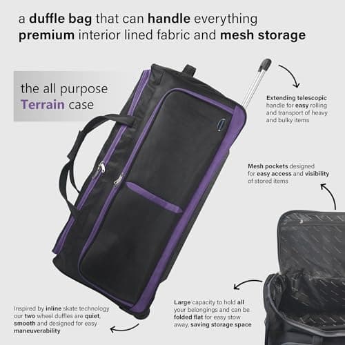 Aerostar 32" Large Lightweight Duffle 2 Wheel Travel Bag Holdall Suitcase Check-in Luggage All Terrain (122L, Purple on Black) — view 4