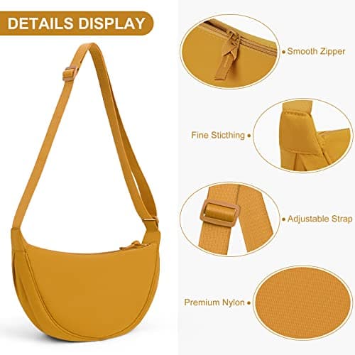 DKIIL NOIYB Crescent Bag for Women Men, Nylon Hobos Crossbody Shoulder Bag, Portable Purse with Adjustable Strap, Solid Color Chest Fanny Pack, Yellow, 31cm — view 3
