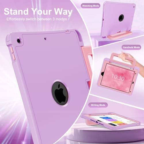 INFILAND iPad 9th Generation Case (2021) / 8th Generation (2020) / 7th Generation (2019), 10.2 Inch Durable Shockproof Cover with Stand, Handle & Pencil Holder (Lavender-Pink) — view 3