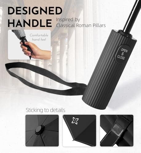 LILAC Umbrella Windproof Strong Compact - 8 Ribs Double Canopy Vented Travel Brolly with 4 Reflective Safety Strips, Automatic Open Close Folding Rain Gear for Night Walking & Handbag — view 5
