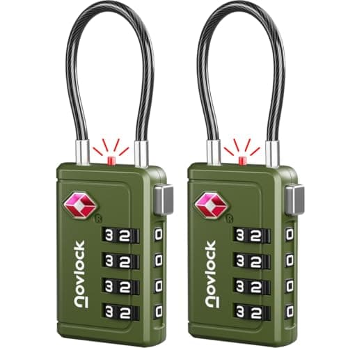 TSA Luggage Locks with Alert Indicator – 4-Digit Travel Padlocks with Flexible Cables for Suitcases, Backpacks & More – Suitcase Locks, 2-Pack, Green