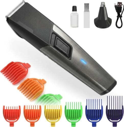 IndoTeam Beard Trimmer for Men, Rechargeable Cordless Beard & Hair Trimmer with Colour-Coded Guide Combs, Precision Trimming Kit with Nose Trimmer, USB Charging, Up to 90-Min Runtime