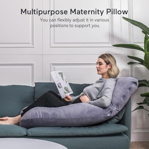 momcozy U Shaped Pregnancy Pillow, Full Body Support, Back&Hip, Velvet Grey — view 6