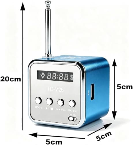 Mini Radio Bluetooth Speaker, Portable FM Radio, Outdoor Wireless Mini Speaker, Music Speaker, MP3 Player, Sound Station, USB, Line-In, Micro SD TF (Blue) — view 6