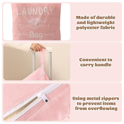 3 Pcs Durable Travel Laundry Bag with 3 Detergent Pod Bags,Small Laundry Bag with Handle & Zipper for Travelling,Gym,Camping — view 2