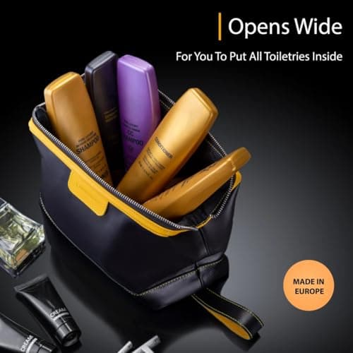 Genuine Leather Toiletry Bag for Men & Women – Large Waterproof Travel Dopp Kit – Handmade Shaving & Cosmetic Organizer – Classic Style Wash Bag for Bathroom, Gym, or Vacation — view 5