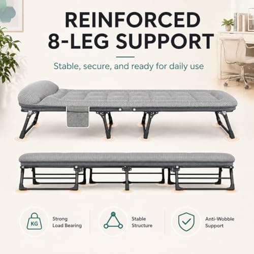 diceevil 6-Position Adjustable Folding Camp Beds for Adults with Cushion,Portable Tent Comfortable Travel Camp Beds,78.7 * 26" Extra Wide,for Home Office Camping,Supports 660 lbs — view 4