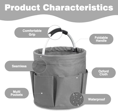 Esteopt Cleaning Caddy with Handle,Tool Bag with Handle,Cleaning Caddy Organiser,17L Bucket Tool Organizer Bag,Collapsible Garden Small Tools Bag,cleaning hamper basket,Multi pocket Craft (Grey) — view 3