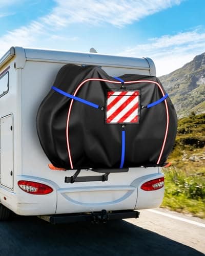 SUPAREE Motorhome Bike Cover 2 Bike Cover Waterproof Rack Bicycle Transport Covers 420D Oxford with Warning Sign Pocket and Rear Mounting Slot Rainproof Tear-resistant