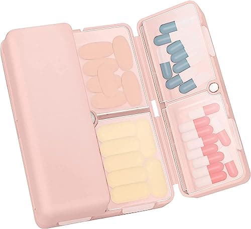 FYY 7 Day Pill Organiser, Travel Tablet Box, [Foldable Design] Weekly Medication Case, Portable Daily Supplements Storage Organizer for Vitamins, Cod Liver Oil, Small-Pink