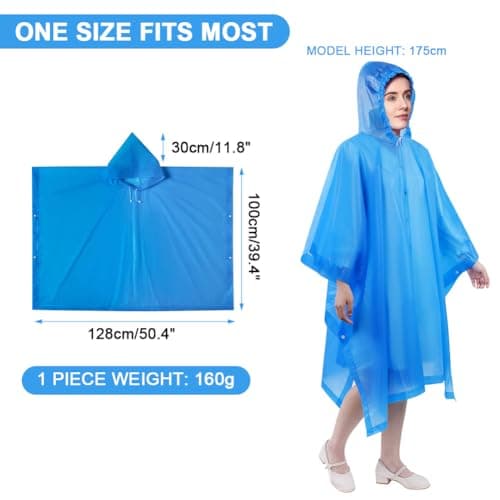 flintronic 2PCS Waterproof Poncho Adult, Reusable Rain Ponchos, EVA Rain Poncho, Lightweight Waterproof Raincoat with Hoods, Rain Cover Poncho for Camping, Hiking Travel Men Women (Blue) — view 2