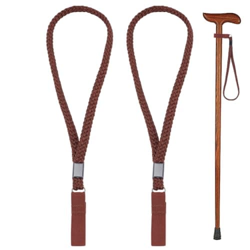 HOBBIESAY 2Pcs Brown Hand Wrist Strap Lanyard Nylon Stretchable Elastic Portable Cane Ropes Walking Stick Wrist Straps for Elderly Crutches Outdoor Hiking Walking Rehab Mobility Use