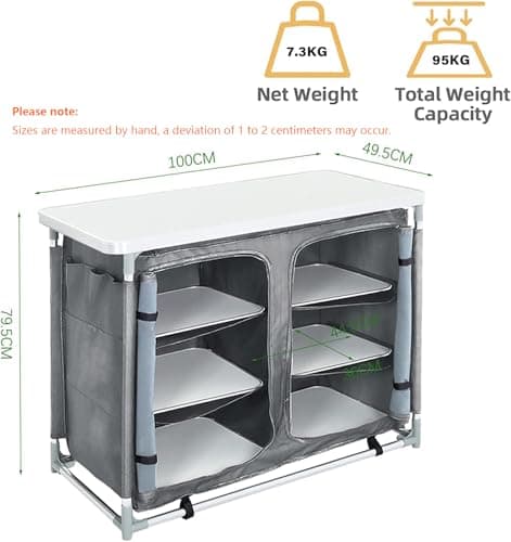 The Fellie Camping Kitchen Folding Camp cupboards Outdoor Kitchen Tables and Storage Units for Picnic and BBQ Grey, 100x50x80cm — view 5