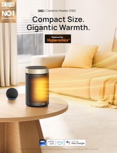 Dreo Smart Electric Heater, 1500W Energy Efficient Space Silent Room Heater, Portable Ceramic Fan Heaters, 3 Modes 12H Timer, Overheat & Tip Over Protection, Works with Alexa(No Remote Control) — view 2