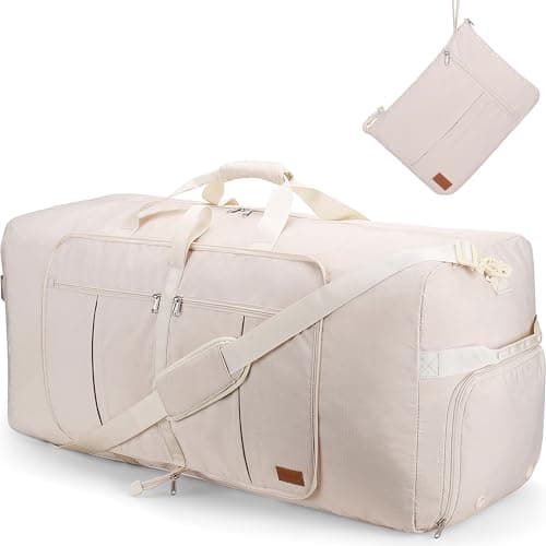 Urtala Travel Duffel Bag for Women & Men, Large Foldable Overnight Weekender Bag with Shoes Compartment & Shoulder Strap, Lightweight Waterproof Luggage Bag, Beige, (80L) EU, Casual