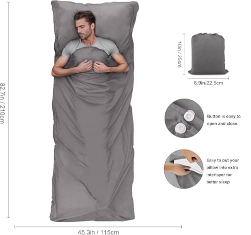 BREENHILL Sleeping Bag Liner, Camping Travel Sheet with Zip, Grey 115cm — view 2