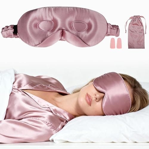 VOCOSTE 22 Momme Pure Silk Sleep Mask with Travel Pouch, 3D Contour Adjustable Blindfold for Side Sleepers, Eye Mask Locks Light for Sleeping, Bean Pink