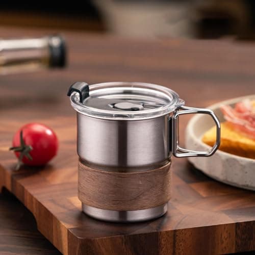 Jipersuo Drinks Bottle with Lid Cup Sleeve Collapsible Coffee Cup 9. OZ 280ml Stainless Steel Foldable Handle Folding Camping Leak Proof Portable Travel Mug with Lids for Hiking Silver — view 2