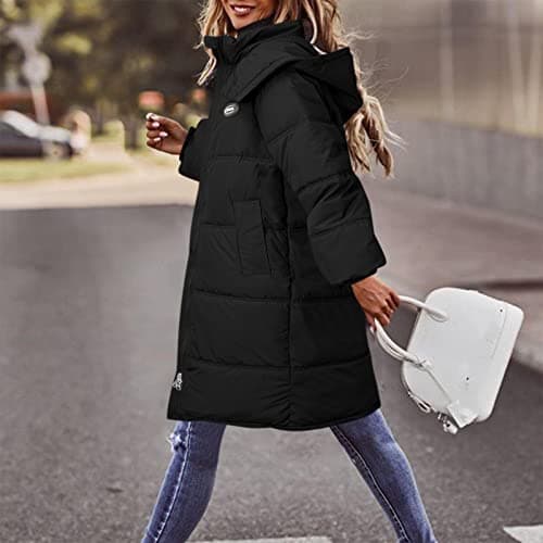 Cocila Long Coat For Women Casual Solid Down Cotton Padded Jacket Vest Zipper Pocket Loose Sleeve (Black, M) Black Womens Winter Coats Women'S Ski Jackets Waterproof Green Thermal Cream Packable — view 3