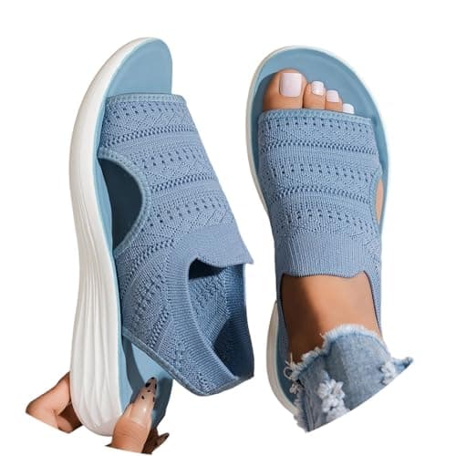 Women's Breathable Mesh Platform Sandals Elastic Stretch Upper Soft Sole Lightweight Peep Toe Comfort Shoes Casual Outdoor Footwear for Summer Holidays, 03-Sky Blue, 6 — view 2