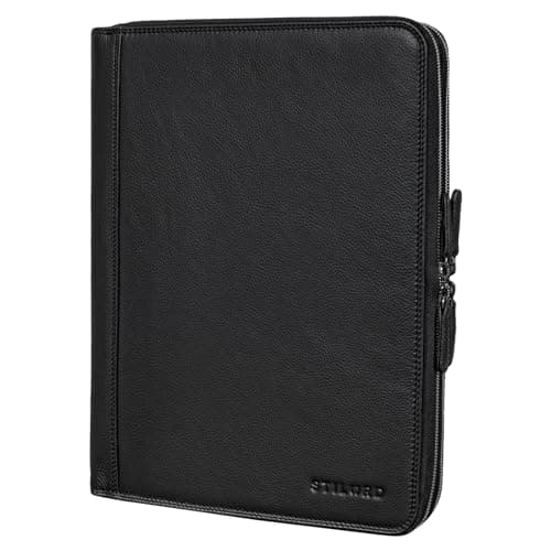 STILORD 'Ferris' Leather Document Folder A4 XL Vintage Conference Folder for 13,3 inch Laptops MacBook PC Case Bag Organiser Notebook Genuine Leather, Colour:Black