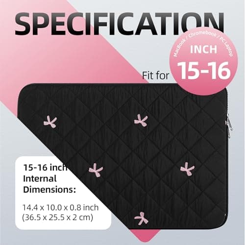 BAAGOAZ 15-16 Inch Laptop Sleeve MacBook Case with Embroidered Bows, Black — view 4
