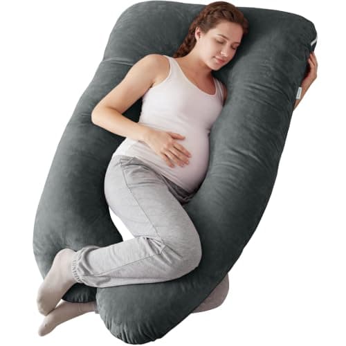 GRANDMA SHARK U-shaped Pregnancy Pillow, Full Body Maternity Pillow with Washable Velvet Cover for Back Hips Legs Support,Dark Grey — view 2