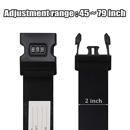 Luggage Strap, 2pcs Suitcase Straps with Password Lock Information Card, Adjustable Travel Packing Accessories Suitcase Belts with Buckle (Black, 2 PCS Set) — view 3