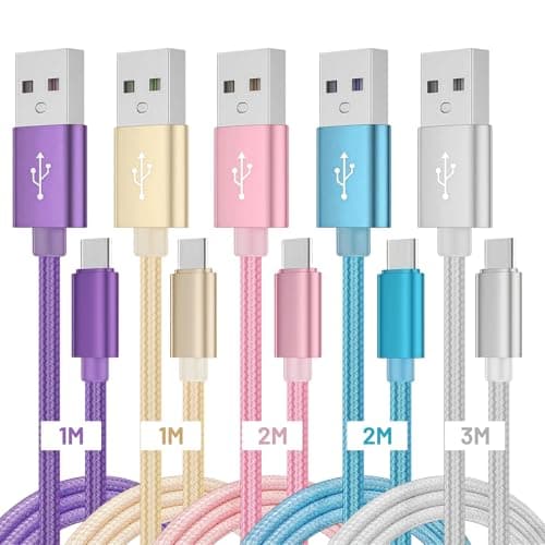 USB to USB C Cable 5 Pack USB A to USB C Fast Charging Nylon Braided Cables