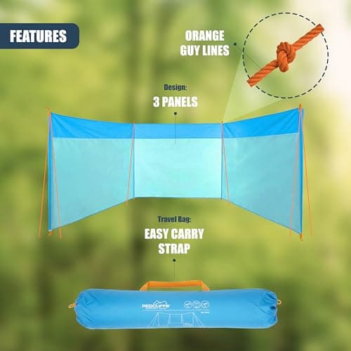 GEEZY Blue Windbreak with Accessories – Fiberglass Poles, High-Visibility Guy Lines, Travel Bag – Wind & Sun Protection for Camping, Beach, Tents, Caravans, Gardens – Camping & Beach Essential — view 4
