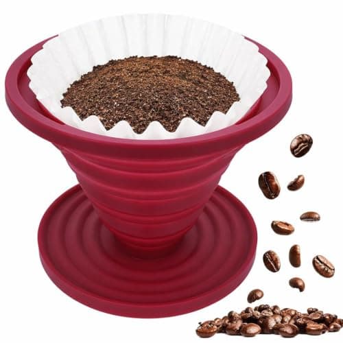 Collapsible Coffee Dripper Red Silicone Portable Pour Over Cup
