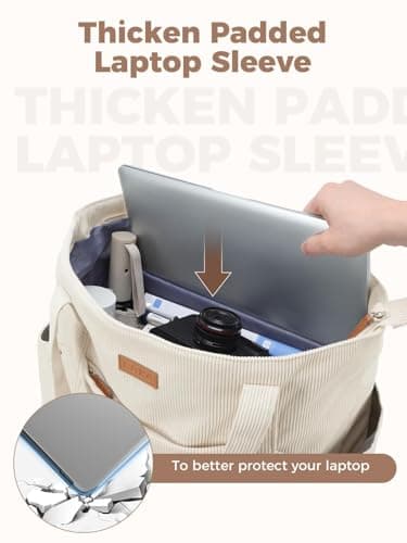 Lekespring Laptop Tote Bag for Women - Large Capacity Shoulder Bag with Zip and Pocket for College School Work Travel Shopping(Beige) — view 6