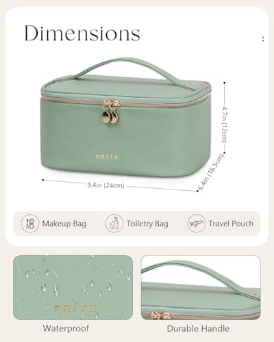 Prite Makeup Bag Toiletry Case for Women with Brush Holder, Green, Standard — view 6