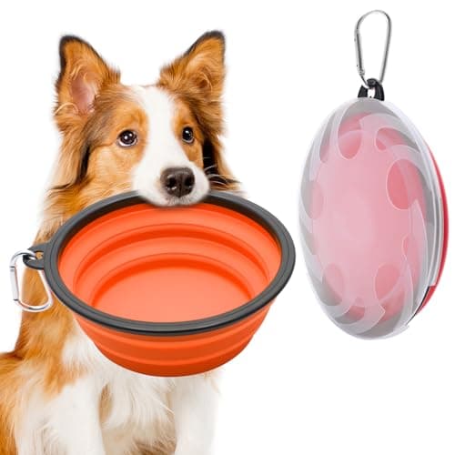 2 Pack Large Collapsible Dog Bowl, 1000ml/35oz Foldable Dog Travel Bowls, Portable Dogs Water Food Bowl with Carabiner, Pet Cat Feeding Cup Dish for Traveling, Walking (Red + orange)