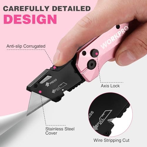 WORKPRO Folding Utility Knife with 10 SK5 Blades, Box Cutter with Belt Clip — view 4