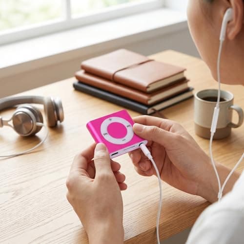 Cocoarm MP3 Player Aluminum Alloy Music Player with Built in Speaker 64GB Card Support HiFi Sound 18 Hour Playback 3.5mm Earphones for Students Running Travel (Rose Red) — view 5