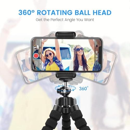 Flexible Mini Tripod Holder with Bluetooth Control-360° Rotatable Phone Stand with Rubber Grips Portable Travel Camera Mobile Phone Mount Compatible with iPhone, Android Phones, GoPro (Dark black) — view 6